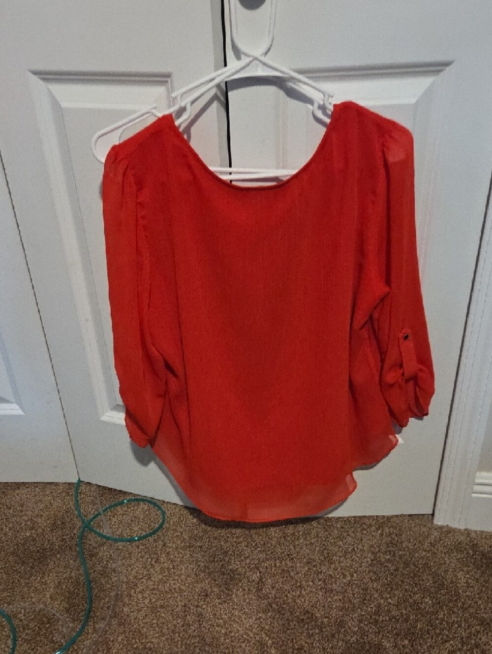 Women's Coral-Red Scoop Neck Blouse with Bar Detail - Picture 2 of 3